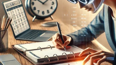 DALL·E 2025-02-28 17.22.57 – A realistic image of a highly focused person managing their time effectively. The person is using a planner and a laptop, with a clock and a to-do lis